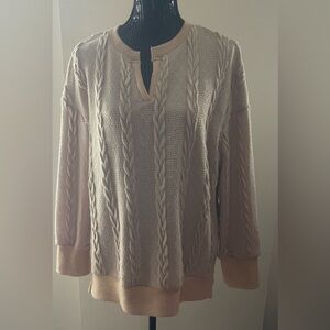 Suzanne Betro Beige Tan Cable Knit Style Top Size XL